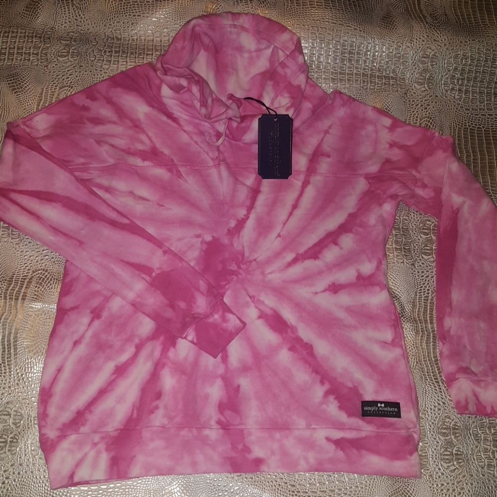 Tie dye pink Simply Southern cowl neck pull over